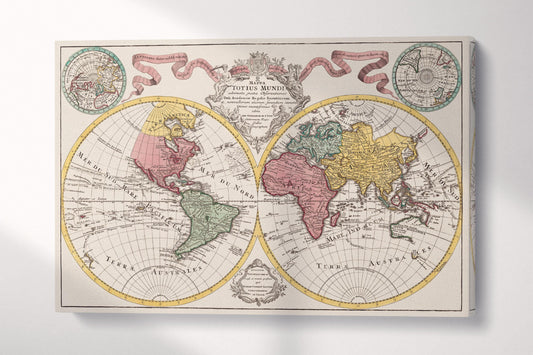 Antique World Map Mappa Totius Mundi 18th Century Eco Leather Wall Art Single Panel 3D