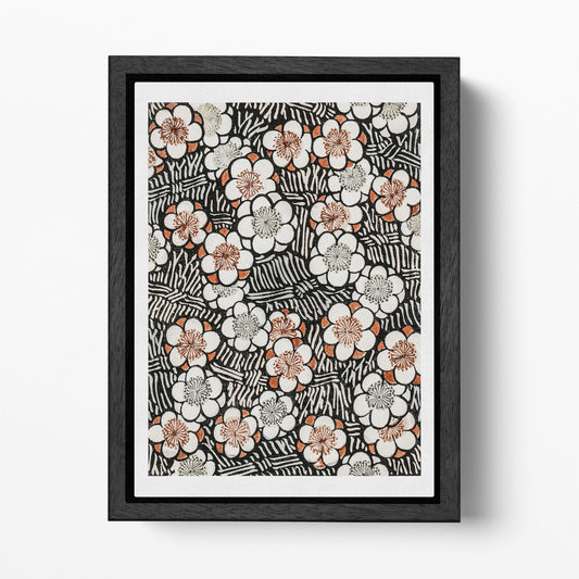 Watanabe Seitei Inspired Japanese Plum Blossom Eco Leather Wall Art Black Floating Frame