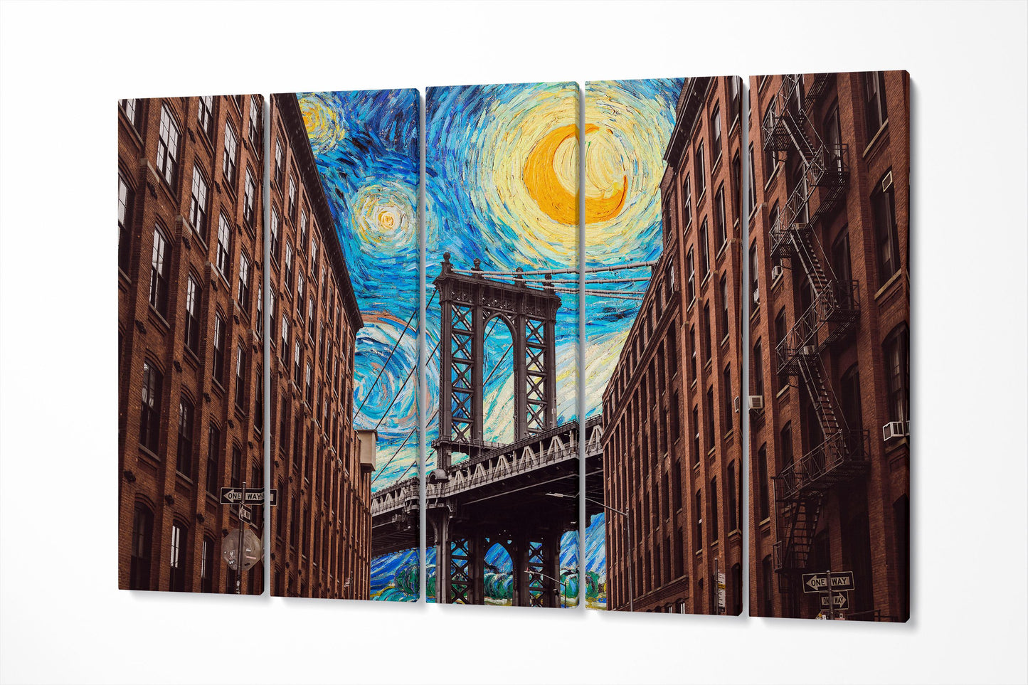 DUMBO Brooklyn Wall Art Manhattan Bridge Starry Sky Print on PETA Approved Eco Leather 5 Panels
