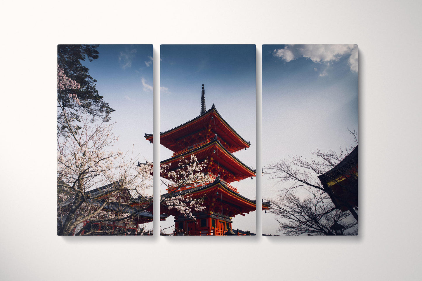 Chureito Pagoda Fujiyoshida Print, Japanese Sakura Wall Art on PETA Approved Eco Leather Triptych