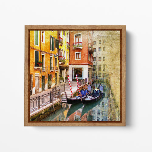 Venezia Gondole Artwork Square Wood Frame Canvas Eco Leather Print