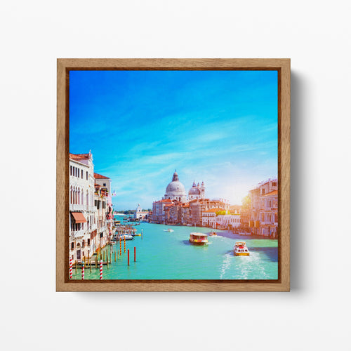 Venice Grand Canal Wall Decor Wood Framed Canvas Eco Leather Print