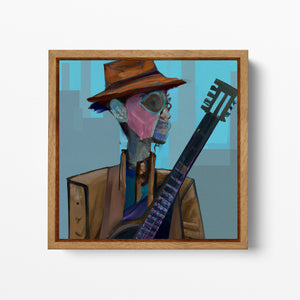 The Old Guitarist Steam Punk Edition von Pablo Picasso, gerahmter Leinwand-Lederdruck