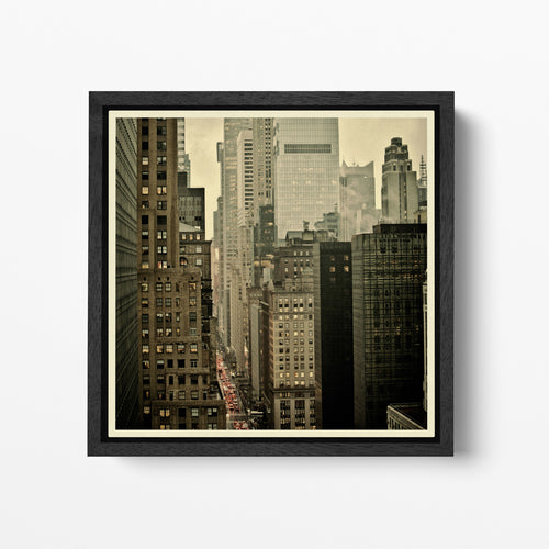 42nd Street New York Buildings Vintage Filter gerahmter Leinwand-Lederdruck