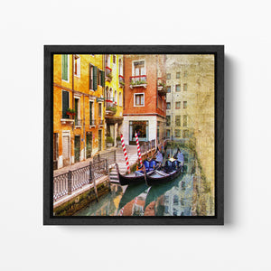Venezia Gondole Artwork Square Black Frame Canvas Eco Leather Print