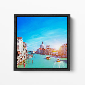 Venice Grand Canal Wall Decor Black Framed Canvas Eco Leather Print