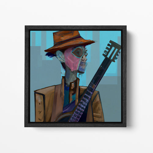 The Old Guitarist Steam Punk Edition di Pablo Picasso stampa su ecopelle con cornice premium