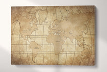 Charger l&#39;image dans la galerie, Vintage World Map with Continents Canvas Wall Art Eco Leather Print