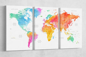 [Canvas wall art] - Three panel world map
