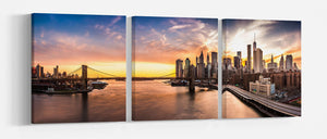 Brooklyn Bridge sunset Framed Canvas Leather Print