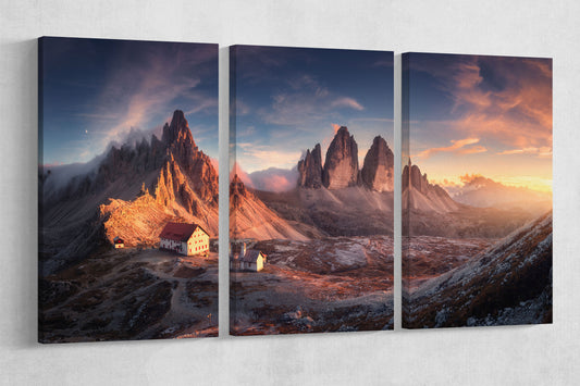 Dolomiti Tre Cime di Lavaredo Mountain Peak Canvas-Lederdruck