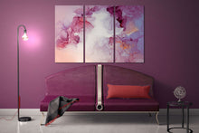 Load image into Gallery viewer, Pink and purple tones marble pattern framed canvas leather print | Large wall art | Large wall decor | Made in Italy | Luxury home decor