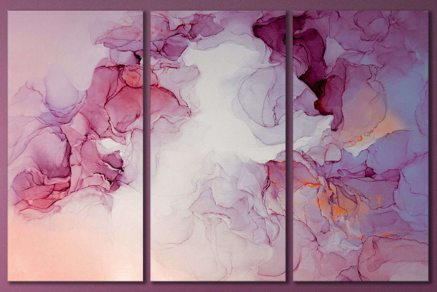 Rosa- und Lilatöne Marmormuster gerahmter Leinwand-Lederdruck | Große Wandkunst | Große Wanddekoration | Luxuriöse Heimdekoration