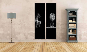 Leone e leonessa 2 pannelli stampa canvas su ecopelle