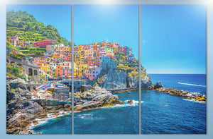Manarola Cinque Terre Liguria Italy Canvas Eco Leather Print, Made in Italy!