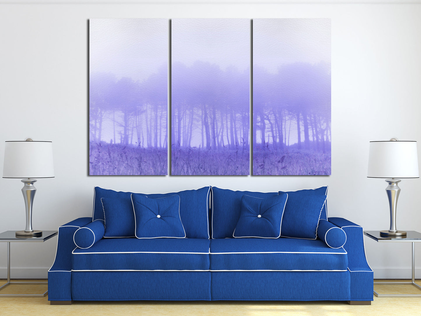 Purple Trees in The Fog Canvas Home Decor Eco Vegan Leather Print