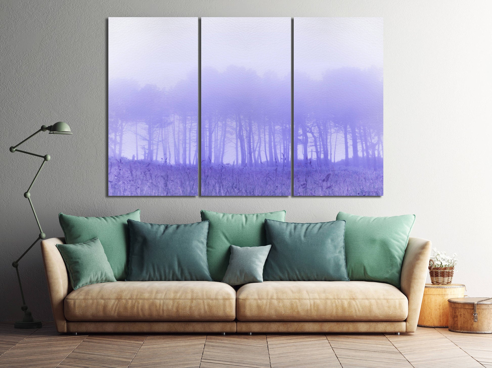 Purple Trees in The Fog Canvas Wall Art Eco Vegan Leather Print
