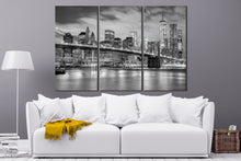 Load image into Gallery viewer, Black and White Manhattan and Brooklyn Bridge, New York, Leather Print