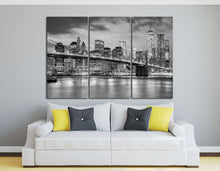 Load image into Gallery viewer, Black and White Manhattan and Brooklyn Bridge, New York, Leather Print