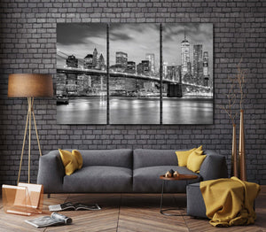 Black and White Manhattan and Brooklyn Bridge, New York, Leather Print