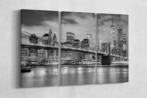 Black and White Manhattan and Brooklyn Bridge, New York, Leather Print