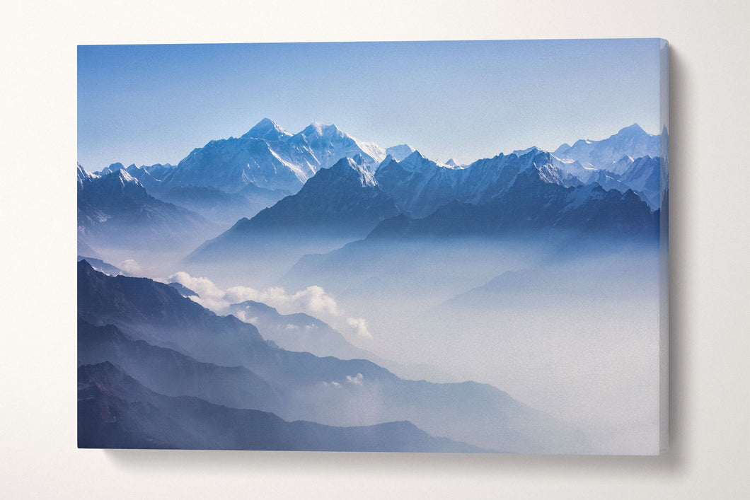 Mount Everest and Himalayan range framed canvas leather print/Large wall art/Mountain wall art/Nature print/Made in Italy/Better than canvas