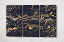 Load image into Gallery viewer, Modern Wall Art Silver and Gold on Black Background Marble Pattern Leather Print | Abstract Wall Art | Abstract Canvas | Home Decor Print