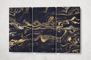 Modern Wall Art Silver and Gold on Black Background Marble Pattern Leather Print | Abstract Wall Art | Abstract Canvas | Home Decor Print