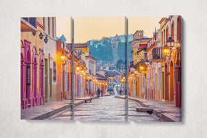 San Cristobal de las Casas in Chiapas, Mexico colorful houses facades canvas leather print