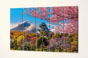 Osaka Castle and Mount Fuji in Spring Canvas Leather Print
