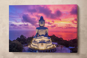 Big Buddha of Phuket at Twilight Framed Canvas Leather Print