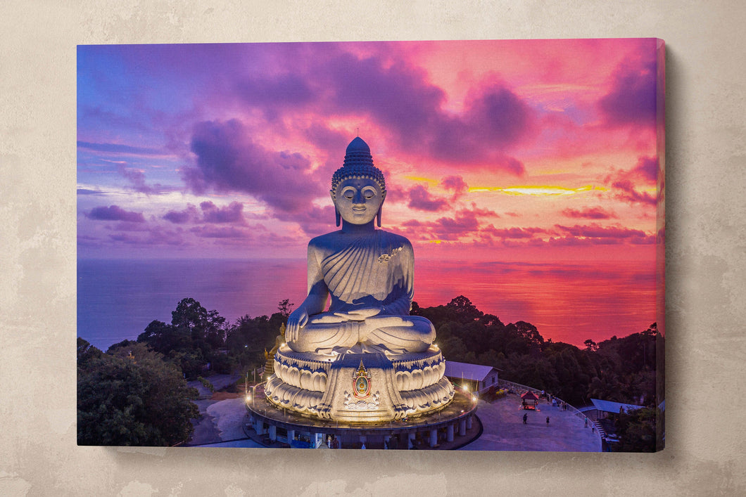 Big Buddha of Phuket at Twilight Framed Canvas Leather Print