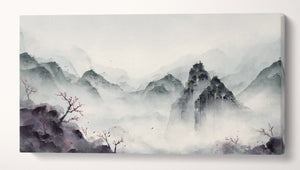 Japan Mountain Landscape Winter Illustration Wall Art Framed Canvas Print