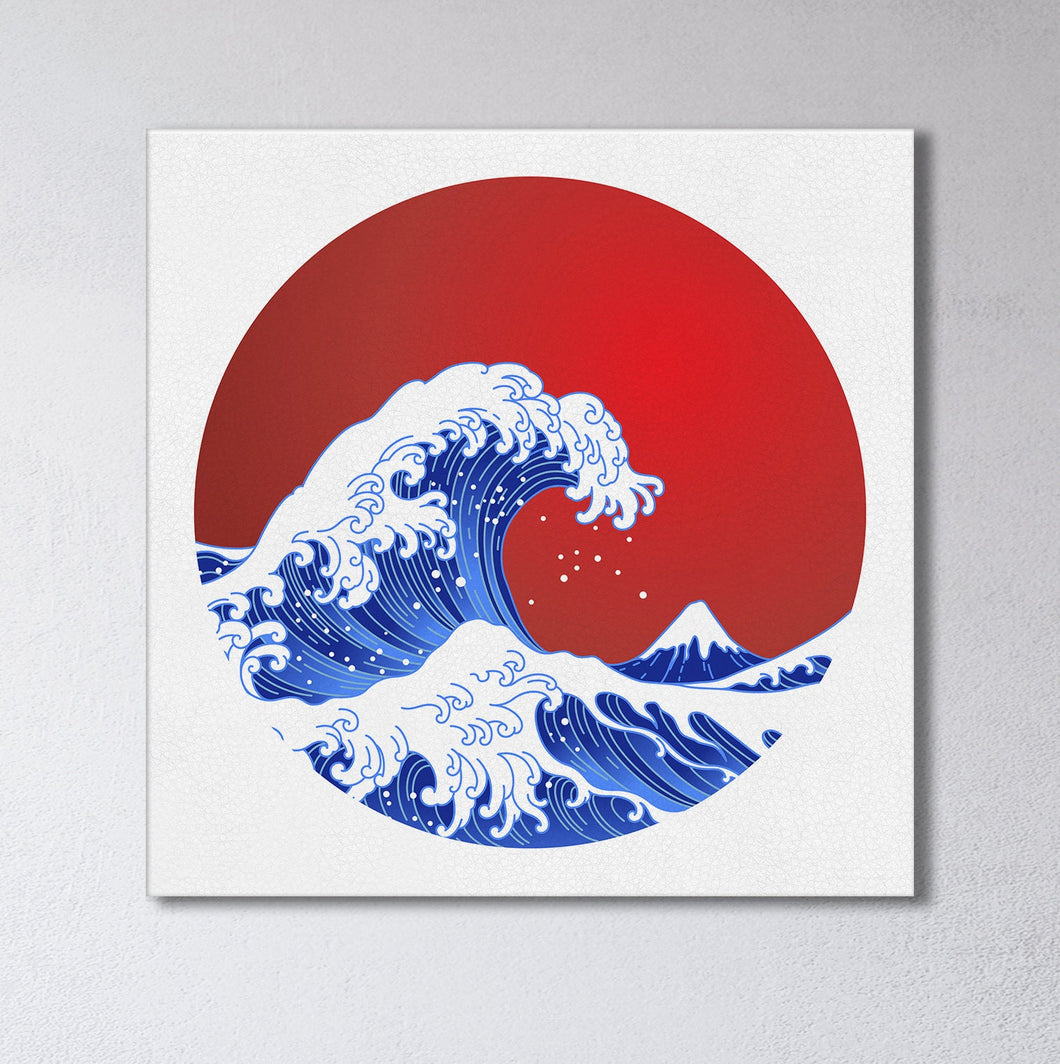 The Great Wave Off Kanagawa Japanese Wave Square Framed Canvas Wall Art Leather Print