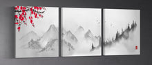 Charger l&#39;image dans la galerie, Japanese Mountain Landscape Black and White Wall Art Framed Canvas Print
