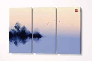 Abstract Bird Japanese Style Artwork eco vegan leather Print Canvas Print Triptych Ready to Hang