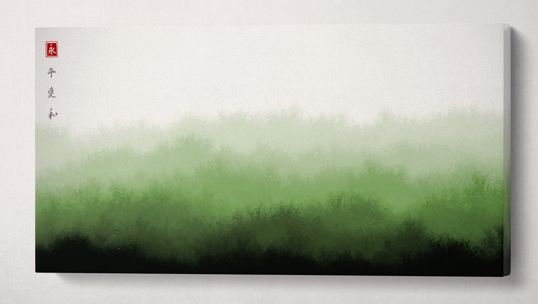 Japan Misty Green Mountains Traditional Oriental Ink Wall Art Framed Canvas Print