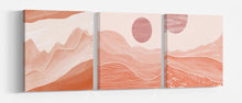 Load image into Gallery viewer, Boho Abstract Landscape Pink Triptych Wall Art Framed Canvas Print