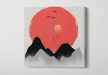 Carica l&#39;immagine nel visualizzatore di Gallery, Japanese Sun In The Mountains Artwork Square Framed Canvas Wall Art Leather Print