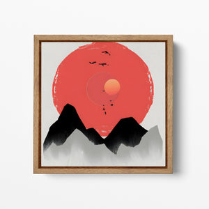 Japanese Sun In The Mountains Artwork Square Framed Canvas Wall Art Leather Print