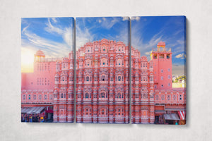 Pink Palace Hawa Mahal, Jaipur India at sunset canvas eco leather print