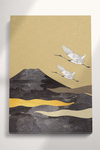 Japan Mountains and Herons Artwork Canvas Eco Leather Print
