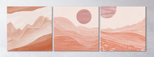 Load image into Gallery viewer, Boho Abstract Landscape Pink Triptych Wall Art Framed Canvas Print