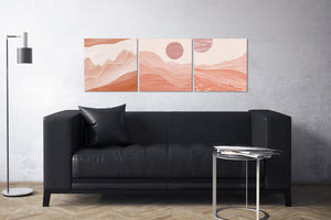 Boho Abstract Landscape Pink Triptych Wall Art Framed Canvas Print