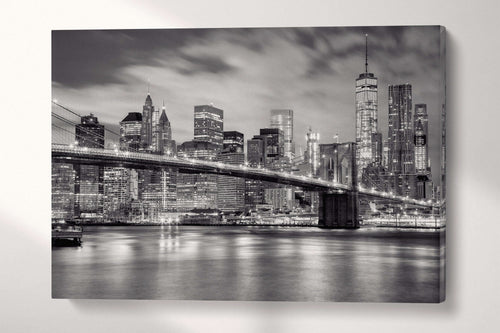 Black and White Manhattan and Brooklyn Bridge, New York, Leather Print