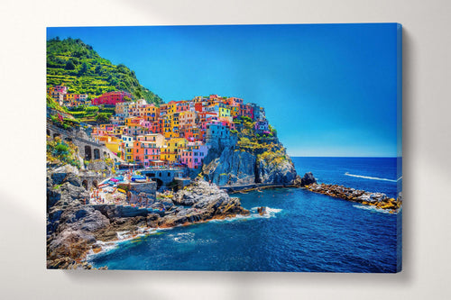 Manarola Cinque Terre Liguria Italy Canvas Eco Leather Print, Made in Italy!