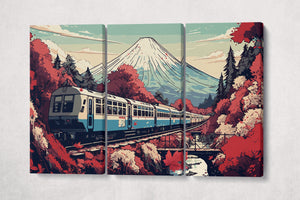 Japan manga train Fuji wall decor canvas