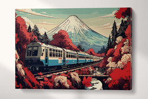 Japan manga train Fuji wall art canvas