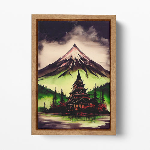 Japanese Traditional Landscape Sumi-e Wood Framed Canvas
