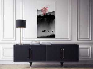Oriental Art Cherry Blossom Sakura Black and White Canvas Wall Art Print